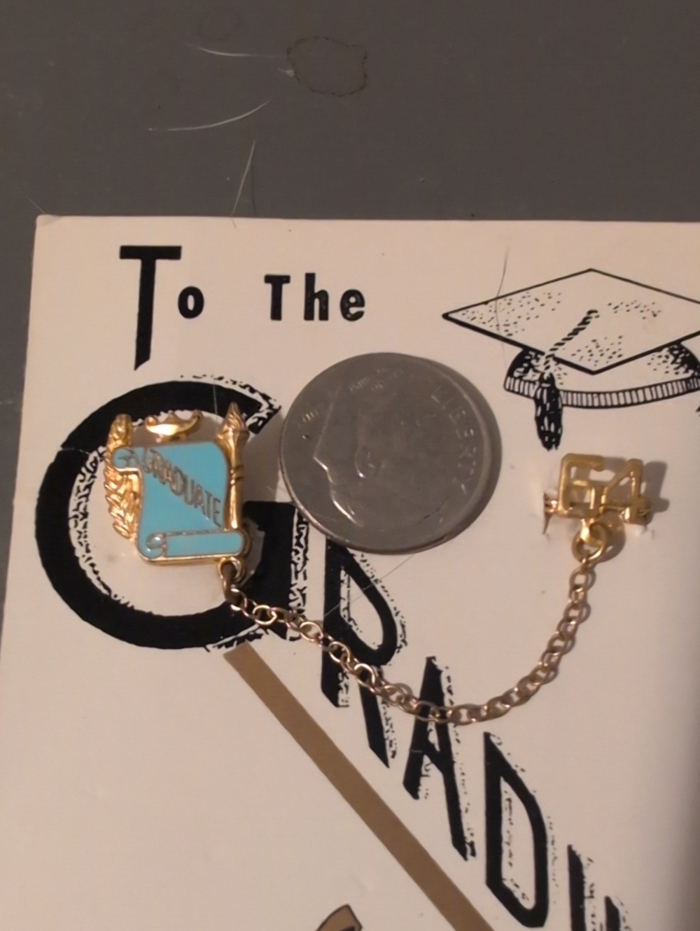 Vintage Highschool Pin Graduation Pin 1964 Gold And blue Enamel